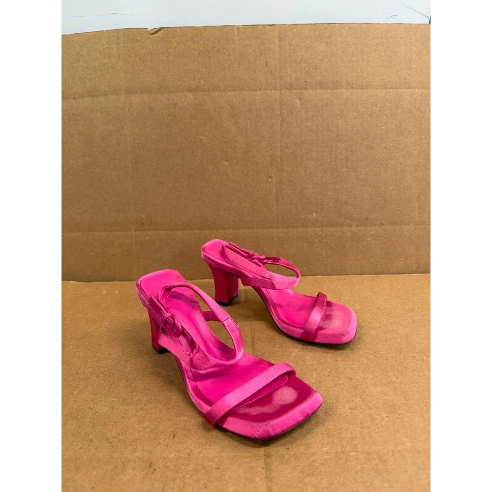 Vince Luella Satin Ankle-Strap Heeled Sandals Hot Pink Womens Size 6M US